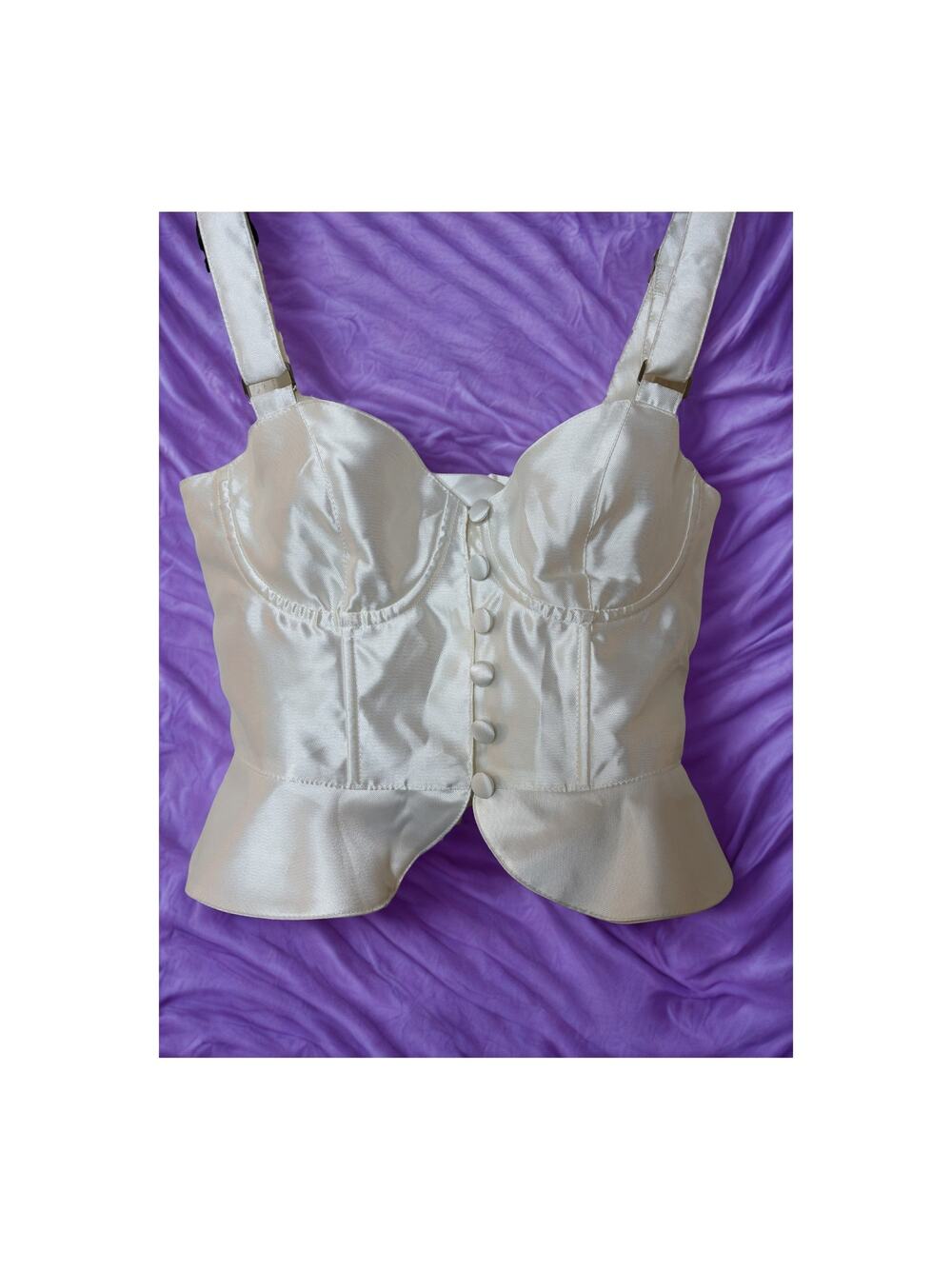 Sugar Thrillz White Satin Corset Lace up ribbon on Back Sz S